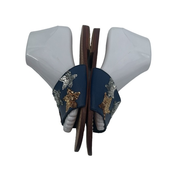 Mystique Blue Gold Silver Sequin Star Flip Flop Sandals Size 7 Women’s - Picture 7 of 10